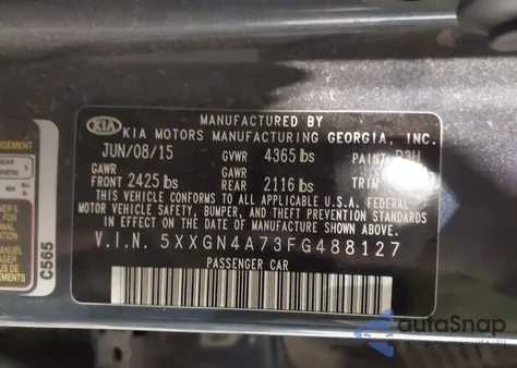 2015 Kia Optima Ex from USA, damaged, VIN 5XXGN4A73FG488127